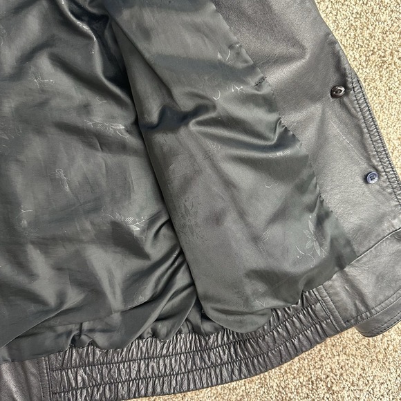 Vintage 80s leather Moto jacket womens Buttons & Lining Pockets Size L- (read) - Picture 6 of 7